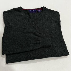 Alan Flusser Cotton Cashmere V-Neck Sweater Size XL Heathered Gray Grey LS